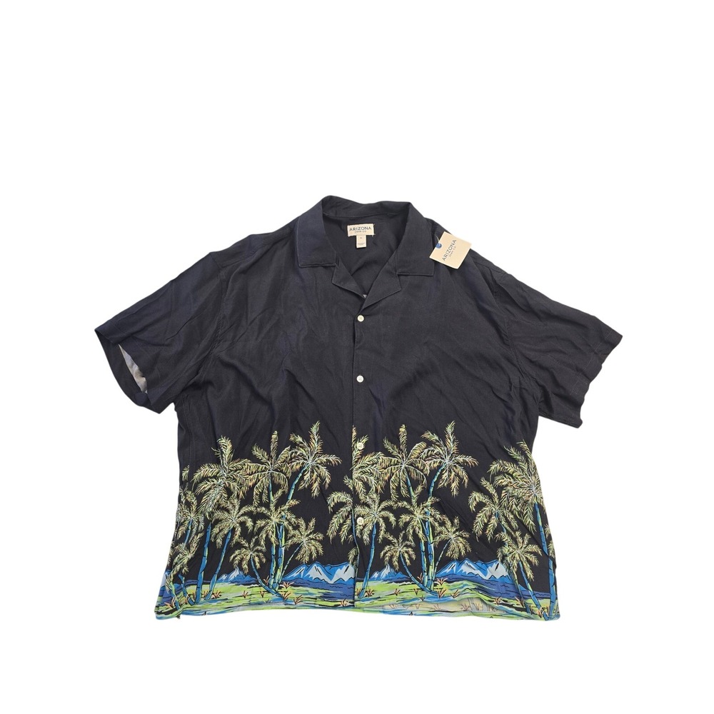 Arizona Jean Co Mens XL Navy Blue‎ Palm Tree Tropical Rayon Shirt NWT 519-5035